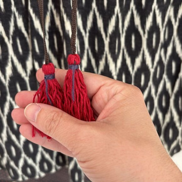 Anthropologie One September Women tribal polka dot tassel embroidered shirt Sm - Picture 5 of 10